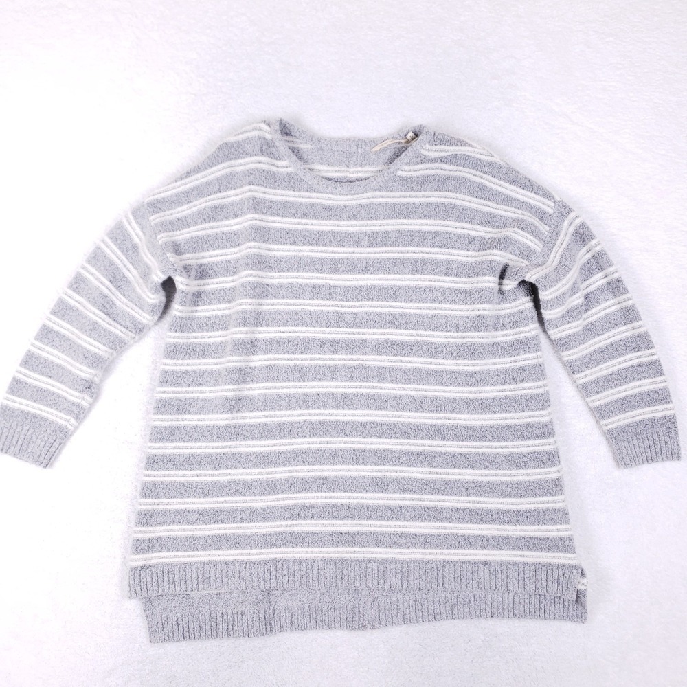 Soft‎ Surroundings Striped Back Zip Sweater XL Grey